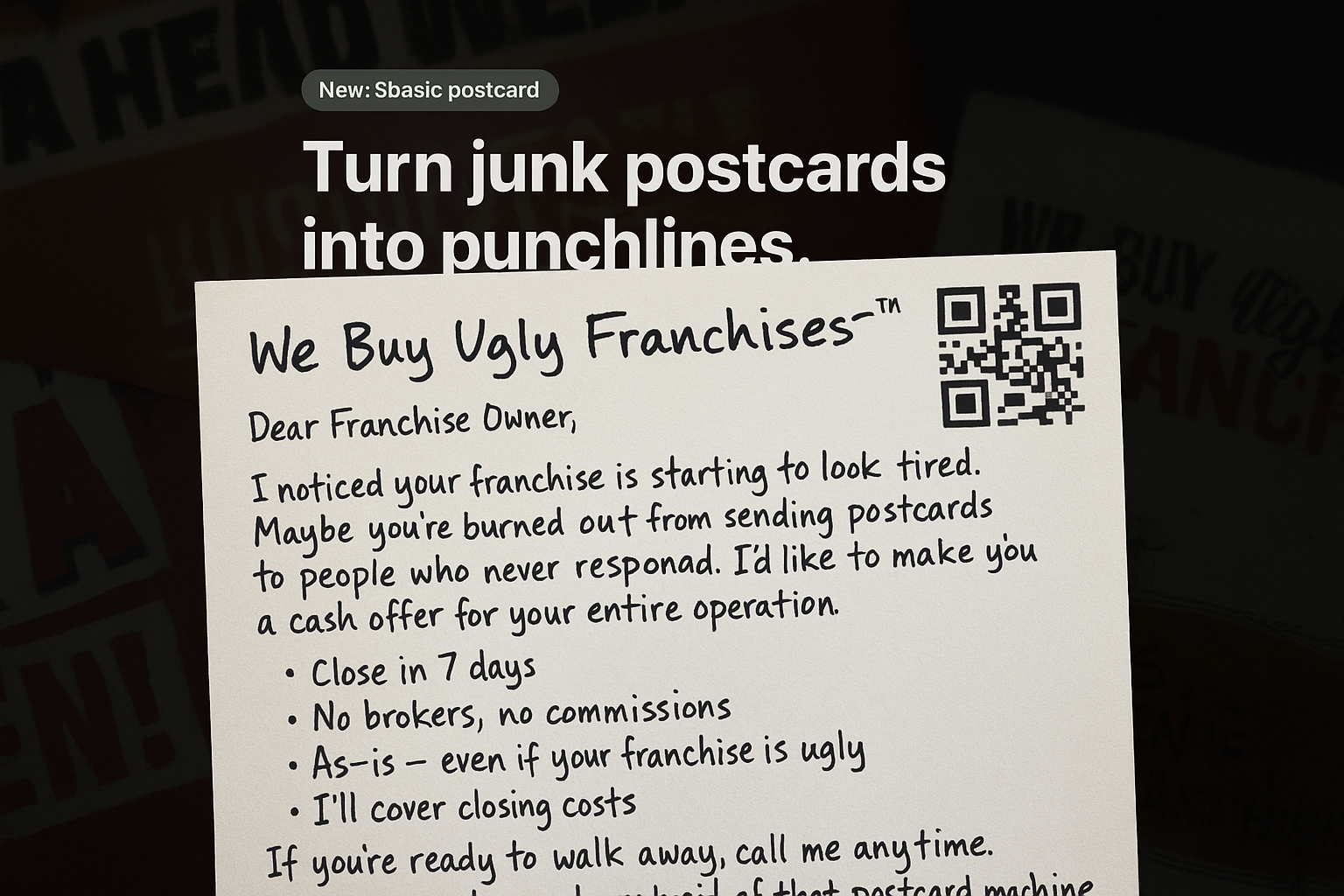 Parody postcard example